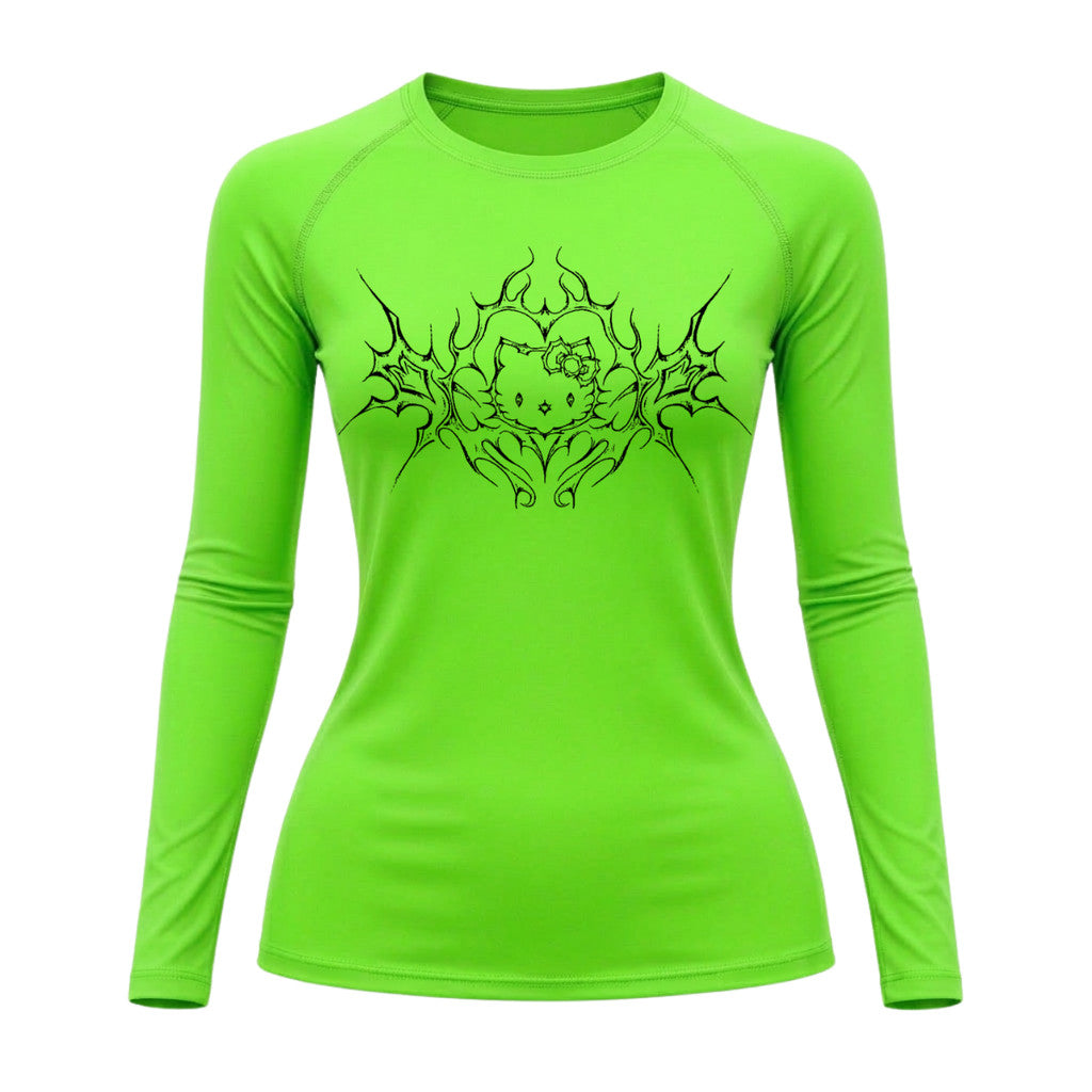 Camiseta Compressão Uv Manga Longa Cyber Tribal Black Heart Hello Kitty Rash Guard