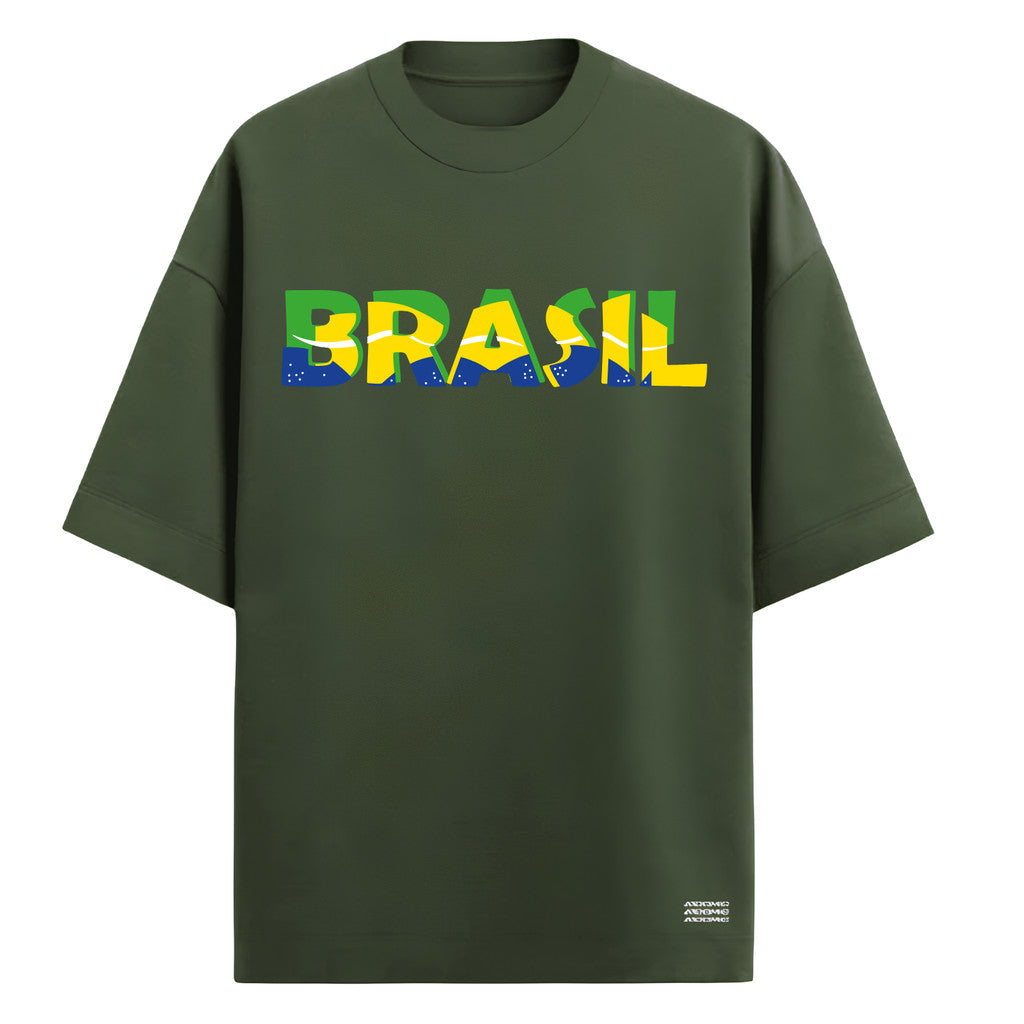 Camiseta Oversized Manga Curta Escrita Do Brasil Varias Cores