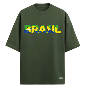 Camiseta Oversized Manga Curta Escrita Do Brasil Varias Cores
