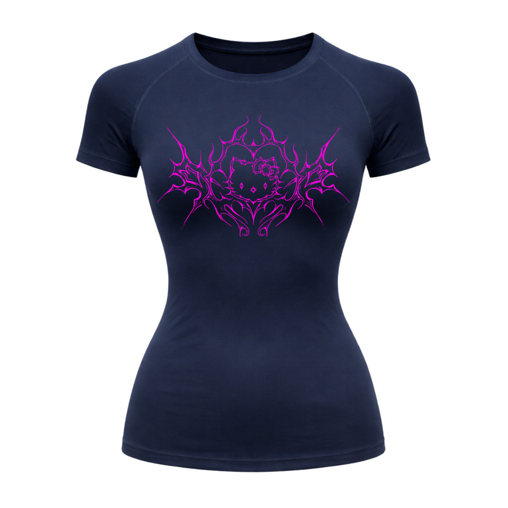 Camiseta Compressão Uv Manga Curta Cyber Tribal Black Heart Hello Kitty Rash Guard