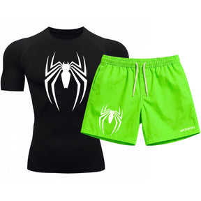 Kit Camiseta Térmica Manga Curta Uv E Bermuda Elastano Estampa Venom Rash Guard