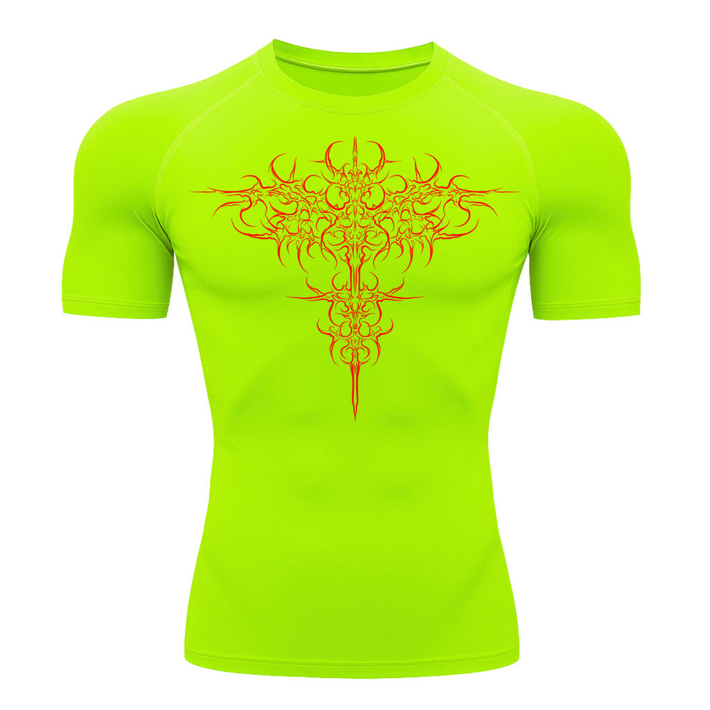 Camiseta Compressão Uv 50+ Manga Curta Cyber Tribal Savage Emblem Rash Guard