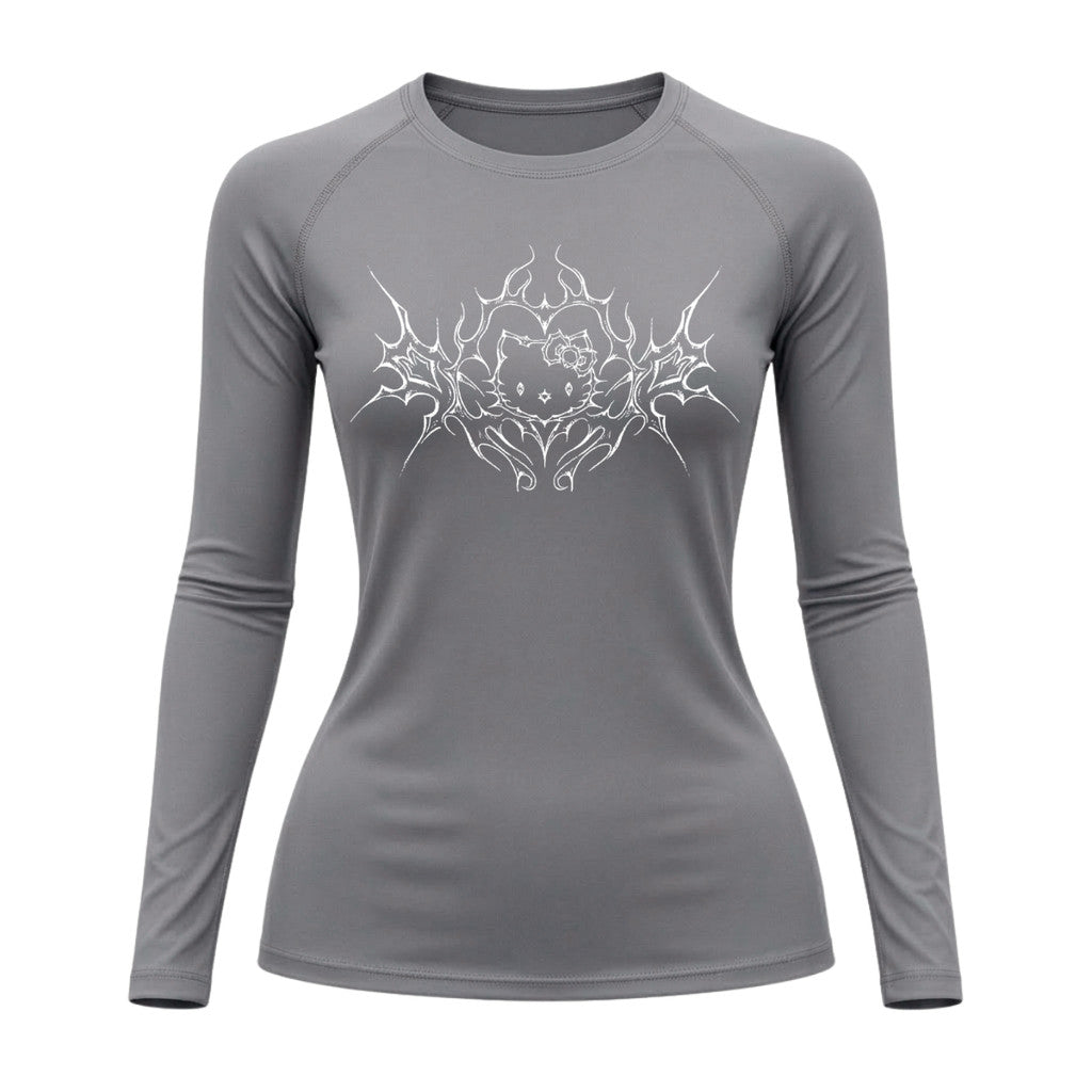 Camiseta Compressão Uv Manga Longa Cyber Tribal Black Heart Hello Kitty Rash Guard