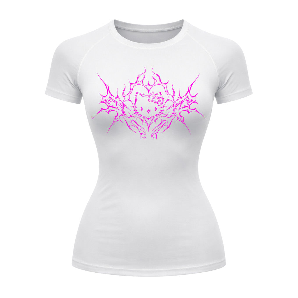 Camiseta Compressão Uv Manga Curta Cyber Tribal Black Heart Hello Kitty Rash Guard