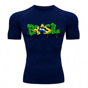 Camiseta Compressão Manga Curta UV Brasil Drip Edition Varias Cores Rash Guard