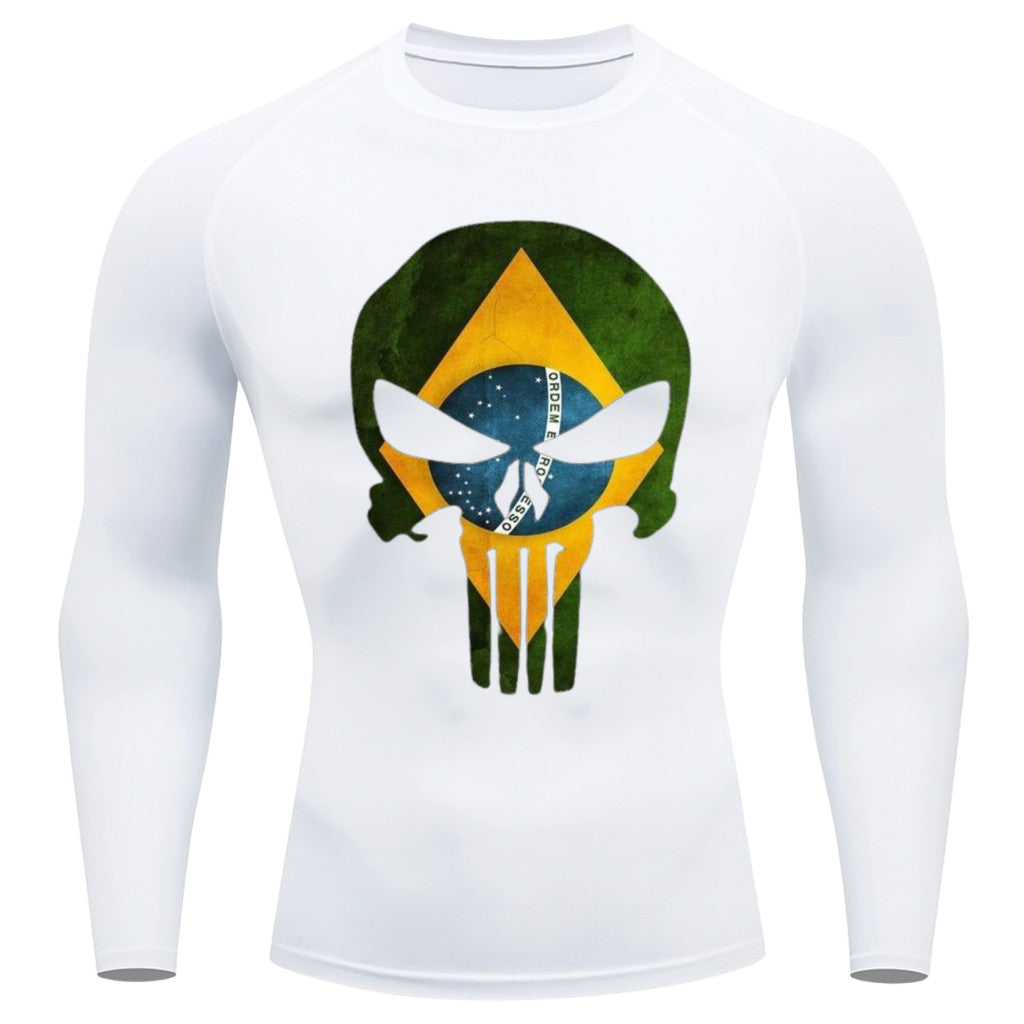 Camiseta Compressão Manga Longa UV Justiceiro Brasil Varias Cores Rash Guard
