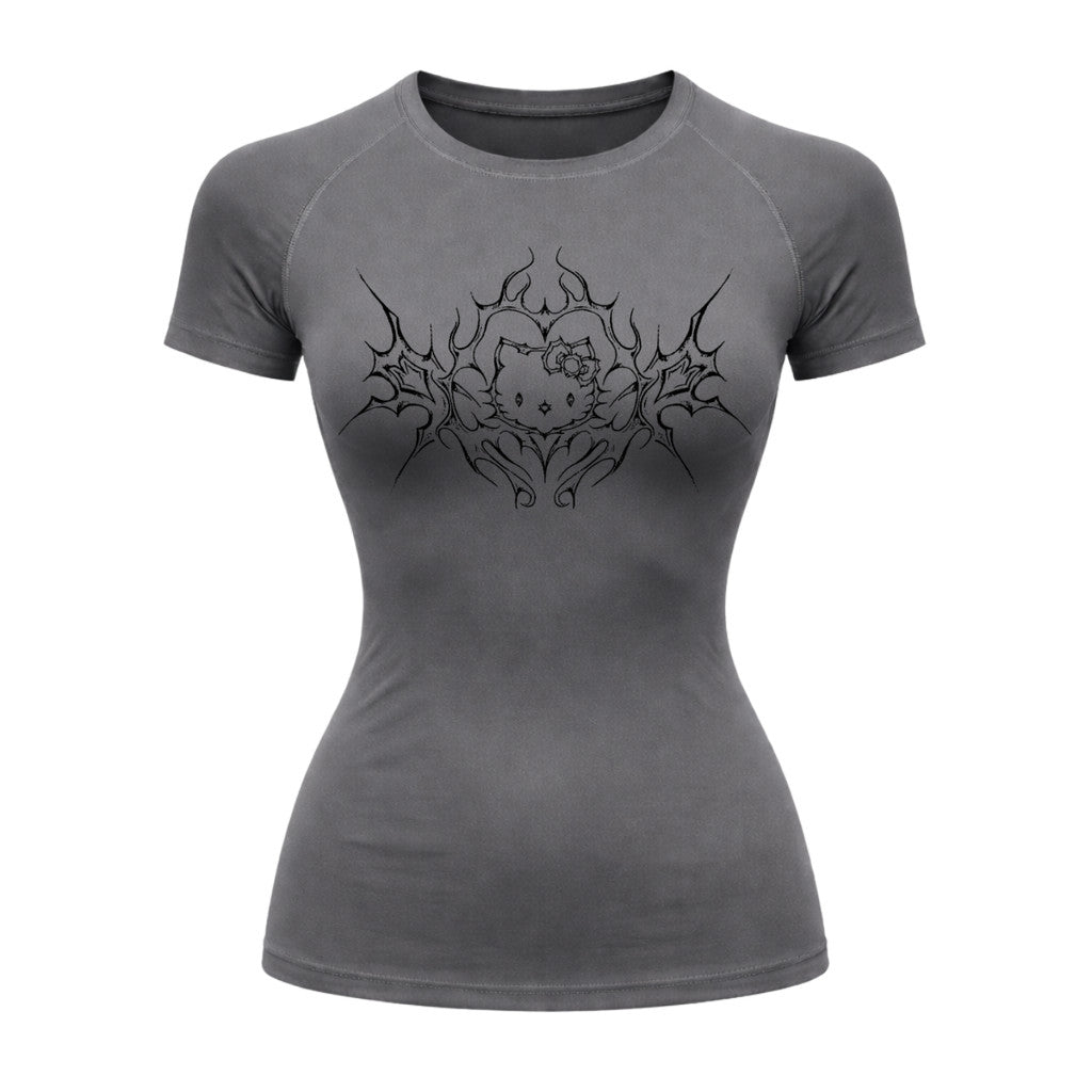 Camiseta Compressão Uv Manga Curta Cyber Tribal Black Heart Hello Kitty Rash Guard
