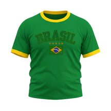 Camiseta Plus Size Manga Curta Brasil Estilo Bordado Colorida