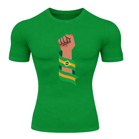 Camiseta Compressão Manga Curta Proteção UV 50+ Resistência Brasil Colorido Camiseta Varias Cores Rash Guard