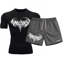 Kit Camiseta Térmica Manga Curta Uv E Bermuda Elastano Estampa Cyber Tribal Narcissist Rash Guard