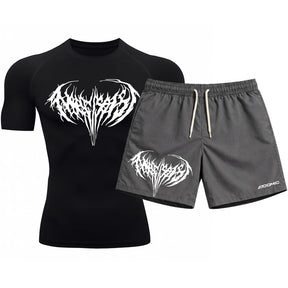 Kit Camiseta Térmica Manga Curta Uv E Bermuda Elastano Estampa Cyber Tribal Narcissist Rash Guard