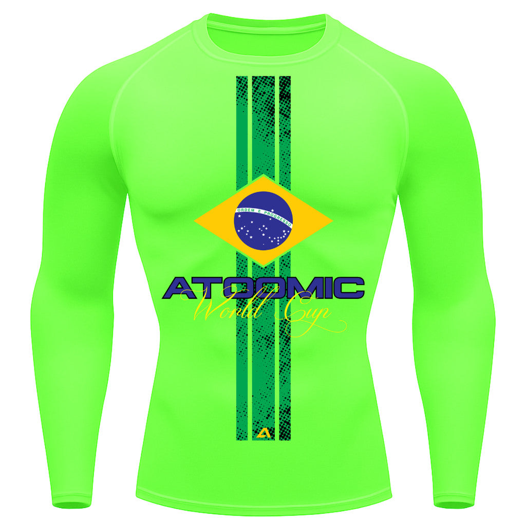 Camiseta Compressão Manga Longa UV Atoomic Brasil Edition Varias Cores Rash Guard