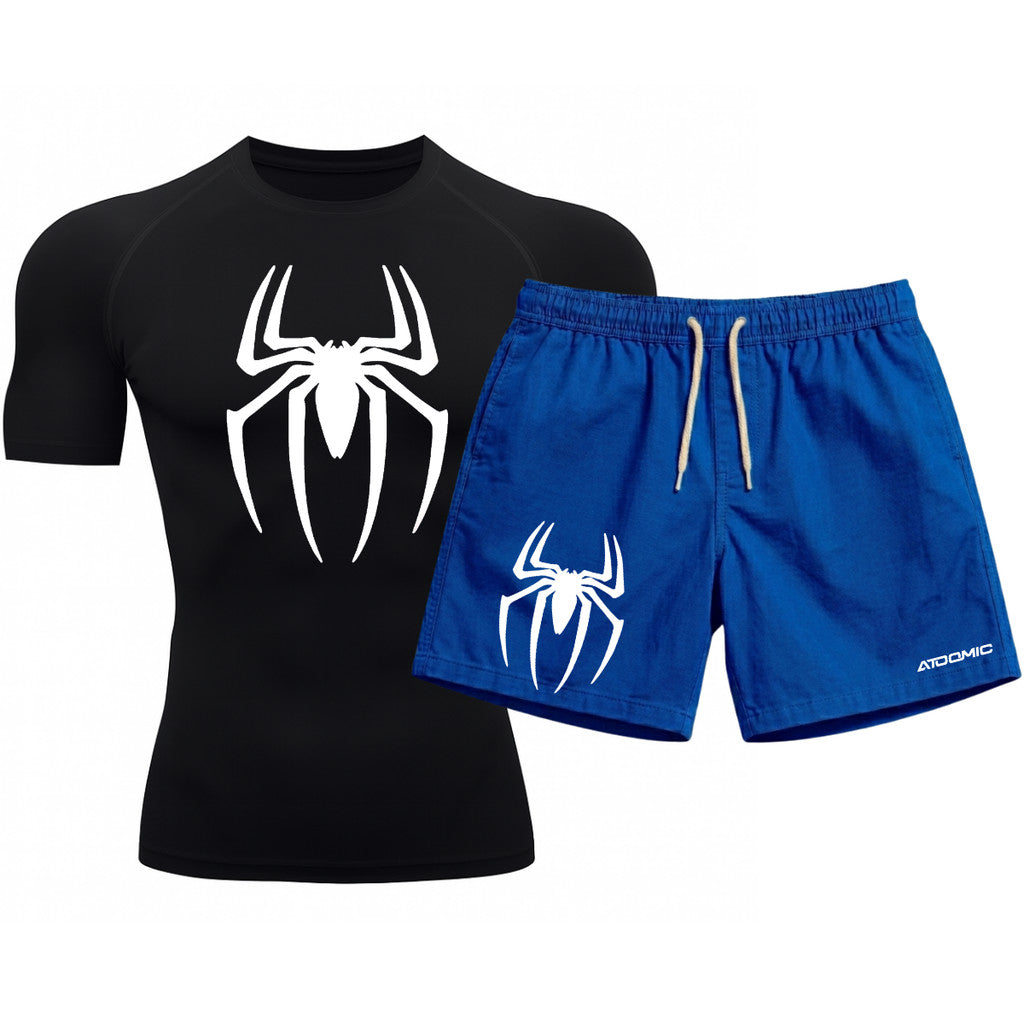 Kit Camiseta Térmica Manga Curta Uv E Bermuda Elastano Estampa Spider Man