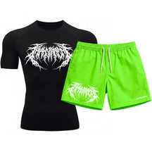 Kit Camiseta Térmica Manga Curta Uv E Bermuda Elastano Estampa Cyber Tribal Rash Guard