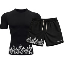 Kit Camiseta Térmica Manga Curta Uv E Bermuda Elastano Estampa Fire Line Blaze Rash Guard