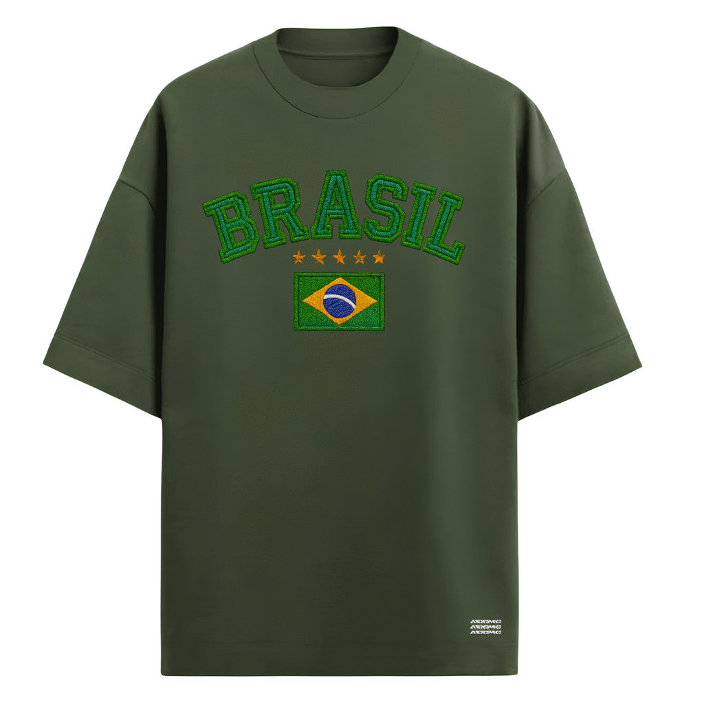 Camiseta Oversized Manga Curta Brasil Estilo Bordado Varias Cores