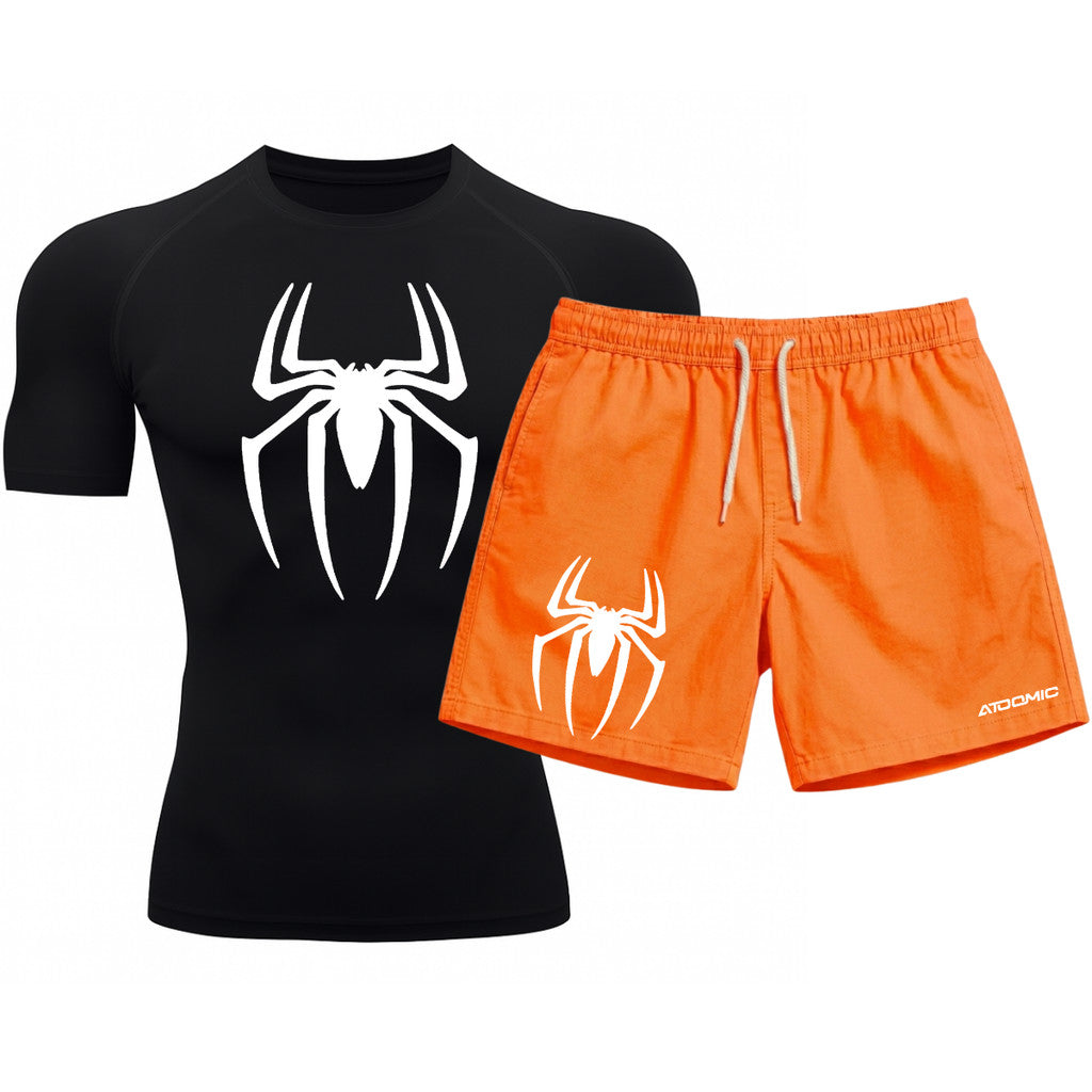 Kit Camiseta Térmica Manga Curta Uv E Bermuda Elastano Estampa Spider Man
