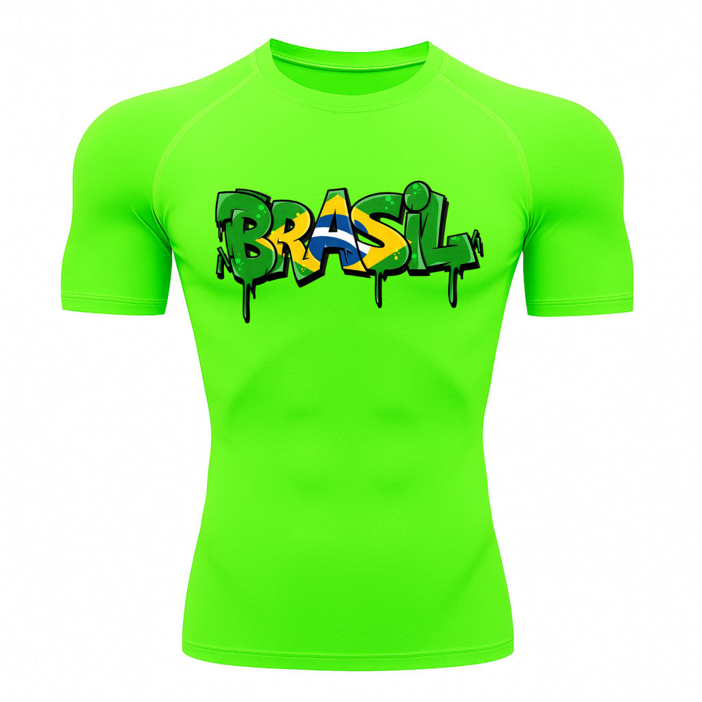 Camiseta Compressão Manga Curta UV Brasil Drip Edition Varias Cores Rash Guard