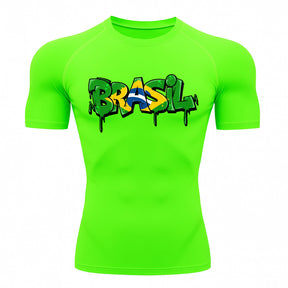 Camiseta Compressão Manga Curta UV Brasil Drip Edition Varias Cores Rash Guard