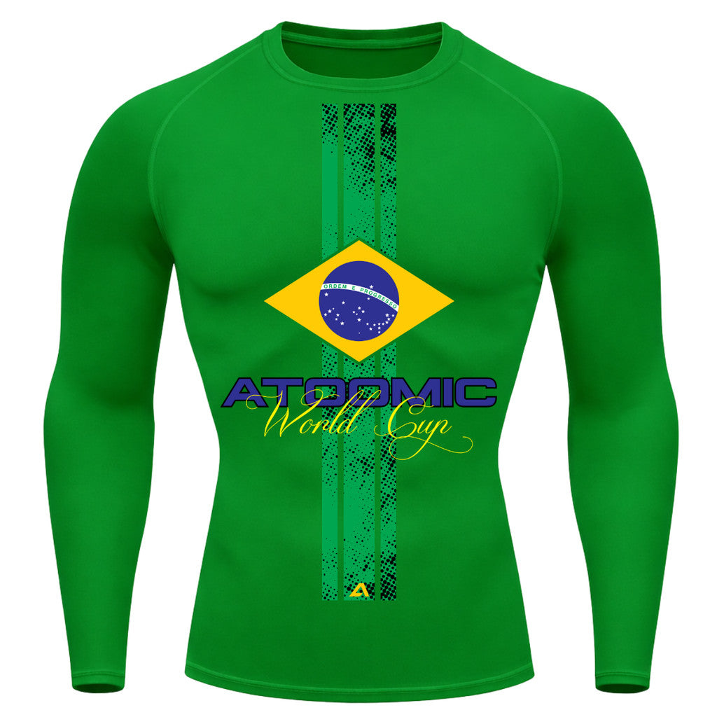 Camiseta Compressão Manga Longa UV Atoomic Brasil Edition Varias Cores Rash Guard
