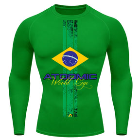 Camiseta Compressão Manga Longa UV Atoomic Brasil Edition Varias Cores Rash Guard