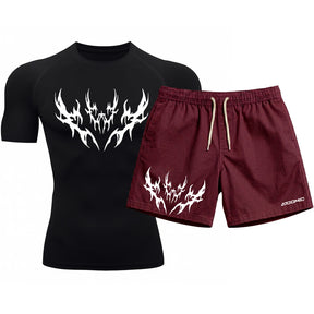 Kit Camiseta Térmica Manga Curta Uv E Bermuda Elastano Estampa Cyber Tribal Apex Shadow Rash Guard