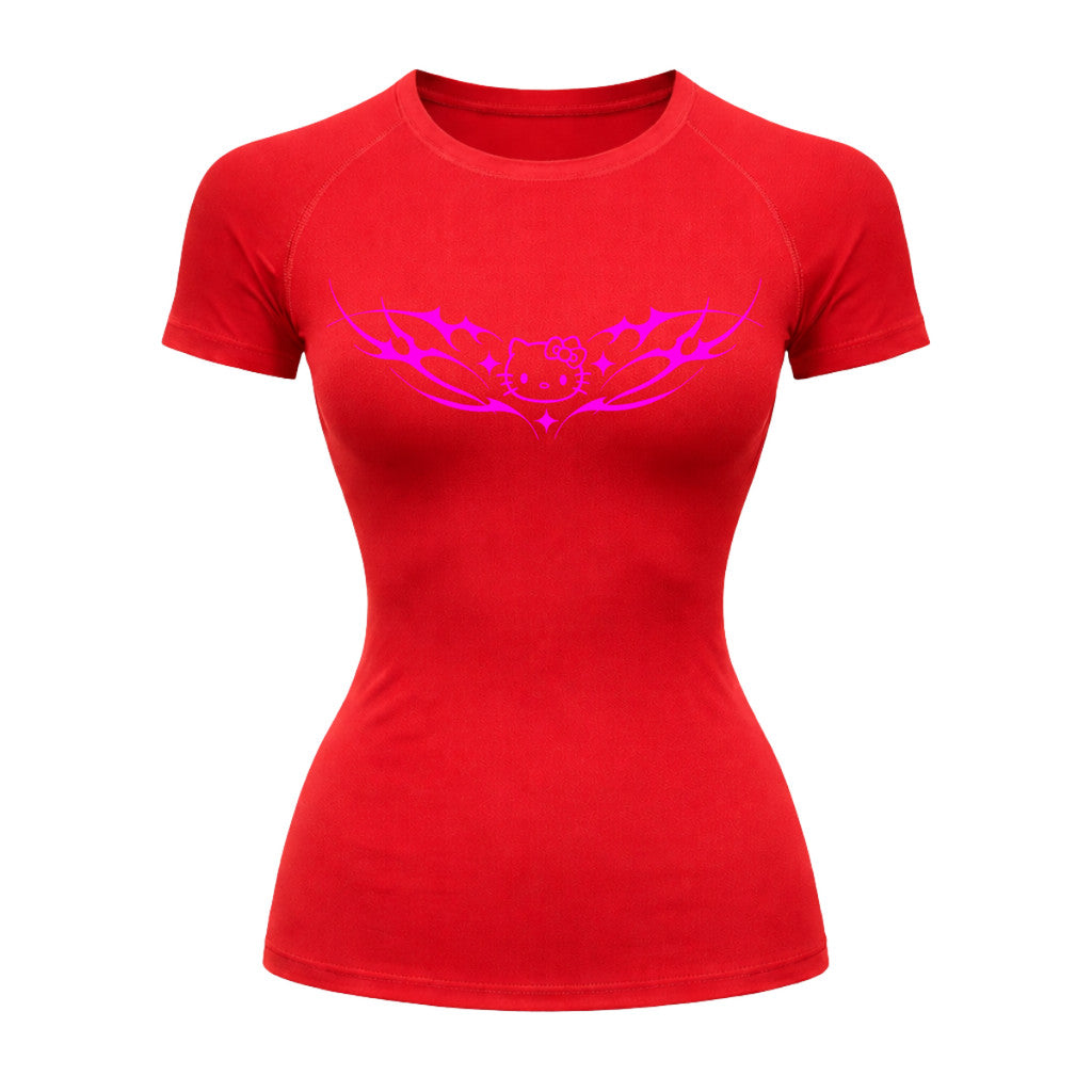 Camiseta Compressão Uv Manga Curta Cyber Tribal Angel Hello Kitty Rash Guard