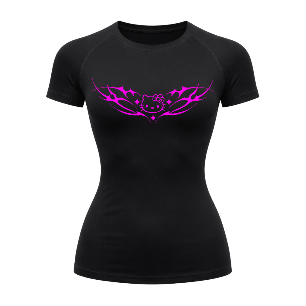 Camiseta Compressão Uv Manga Curta Cyber Tribal Angel Hello Kitty Rash Guard