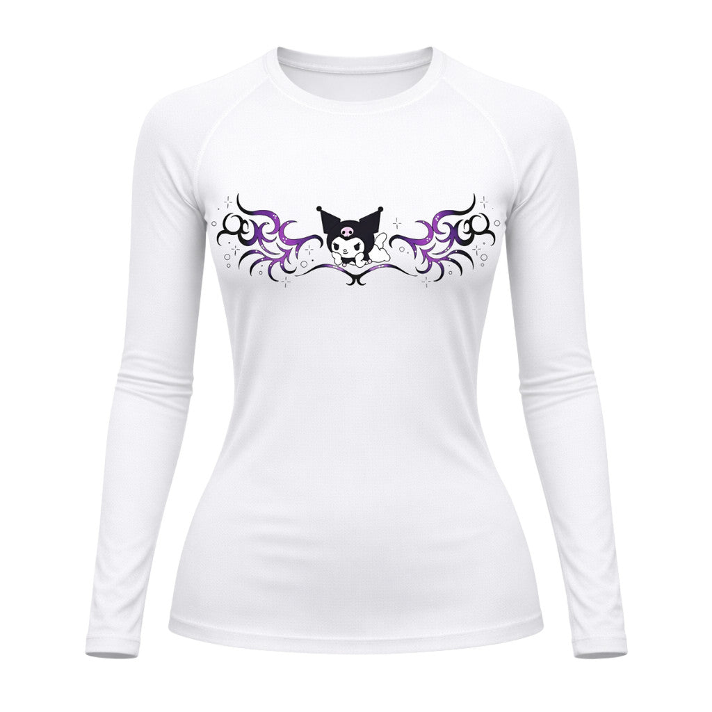 Camiseta Compressão Uv Manga Longa Cyber Tribal Kuromi Hello Kitty Rash Guard