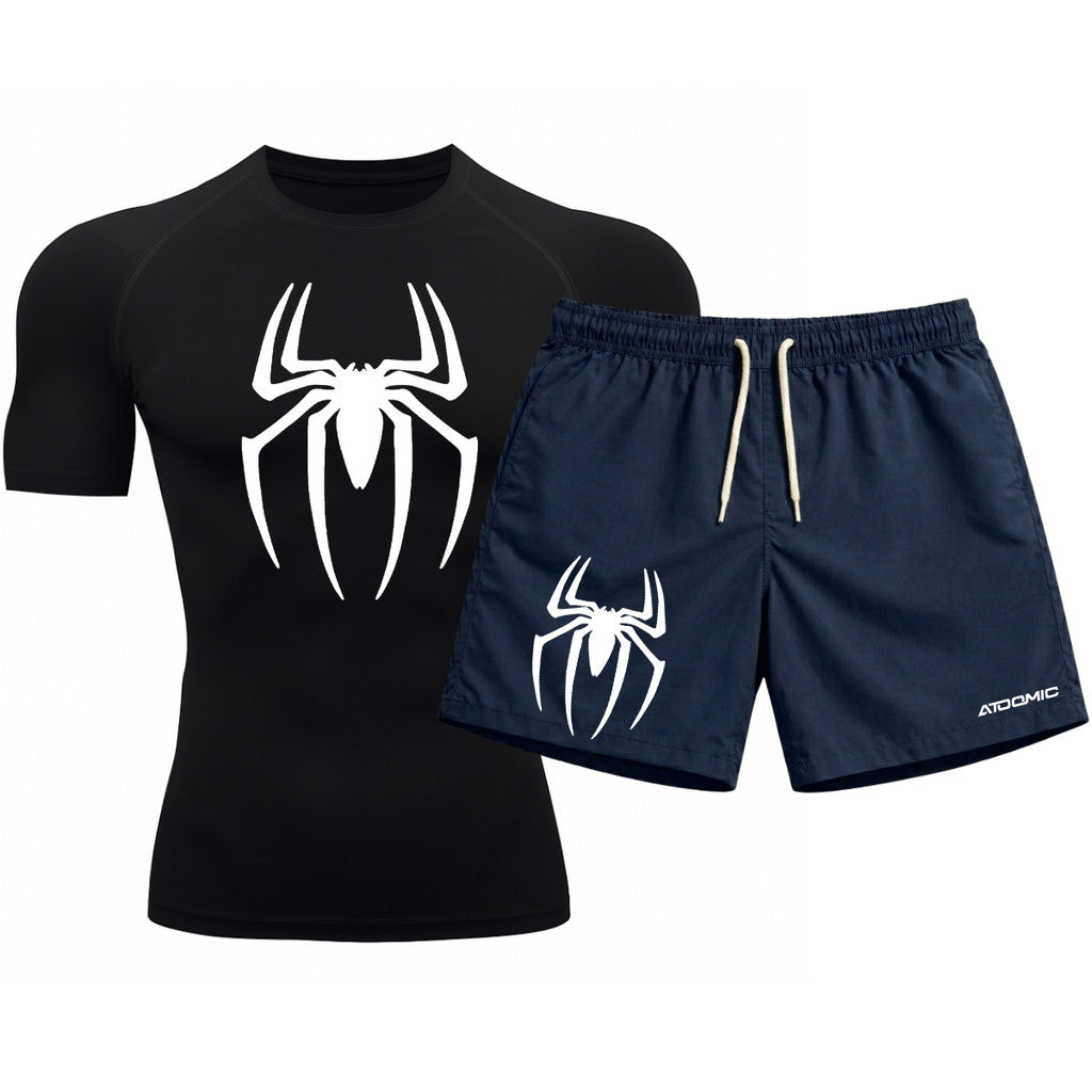 Kit Camiseta Térmica Manga Curta Uv E Bermuda Elastano Estampa Spider Man