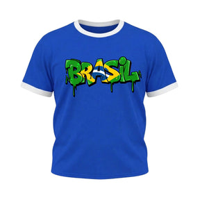 Camiseta Plus Size Manga Curta Gola E Manga Colorida UV Atoomic Brasil Drip Edition Copa