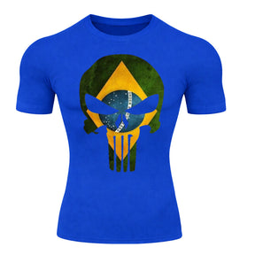 Camiseta Compressão Manga Curta UV Justiceiro Brasil Varias Cores Rash Guard