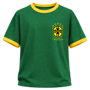 Camiseta Algodão Manga Curta Gola E Manga Colorida UV Escudo Brasil Prime Edition Copa