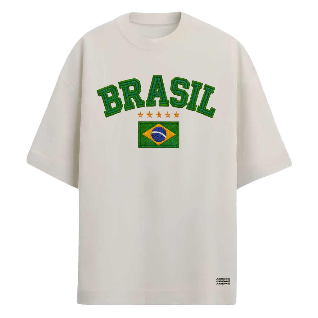 Camiseta Oversized Manga Curta Brasil Estilo Bordado Varias Cores