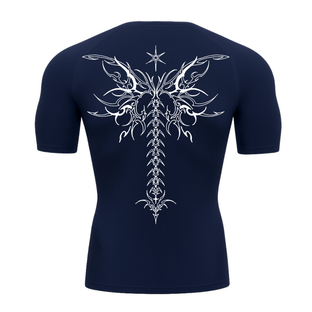 Camiseta Compressão Uv Manga Curta Cyber Tribal Shadow Stinger Wings Rash Guard