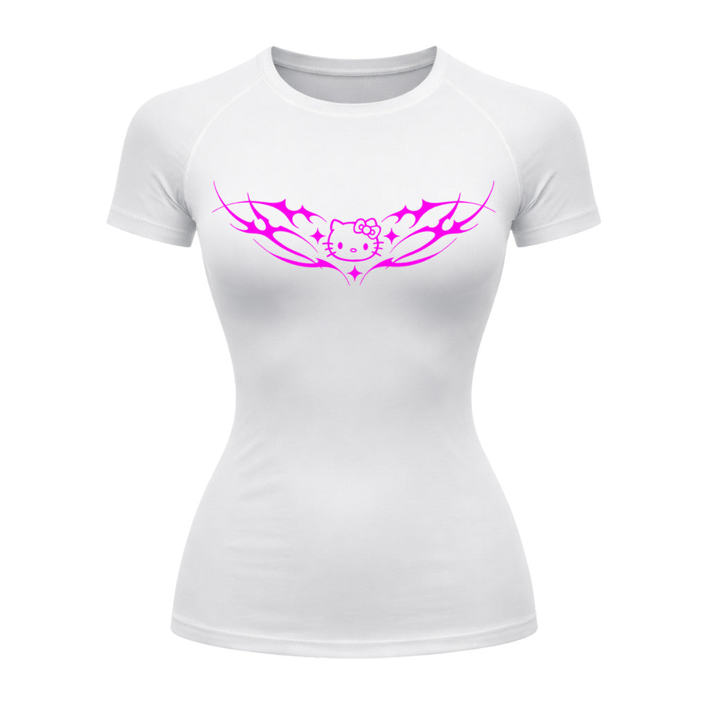 Camiseta Compressão Uv Manga Curta Cyber Tribal Angel Hello Kitty Rash Guard