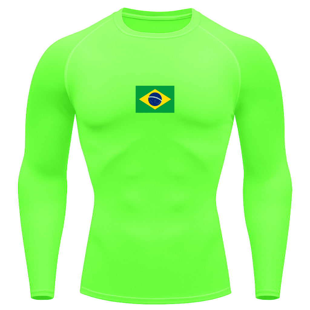 Camiseta Compressão Manga Longa Proteção UV 50+ Bandeira Do Brasil Camiseta Varias Cores Rash Guard