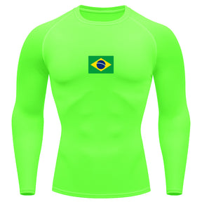 Camiseta Compressão Manga Longa Proteção UV 50+ Bandeira Do Brasil Camiseta Varias Cores Rash Guard