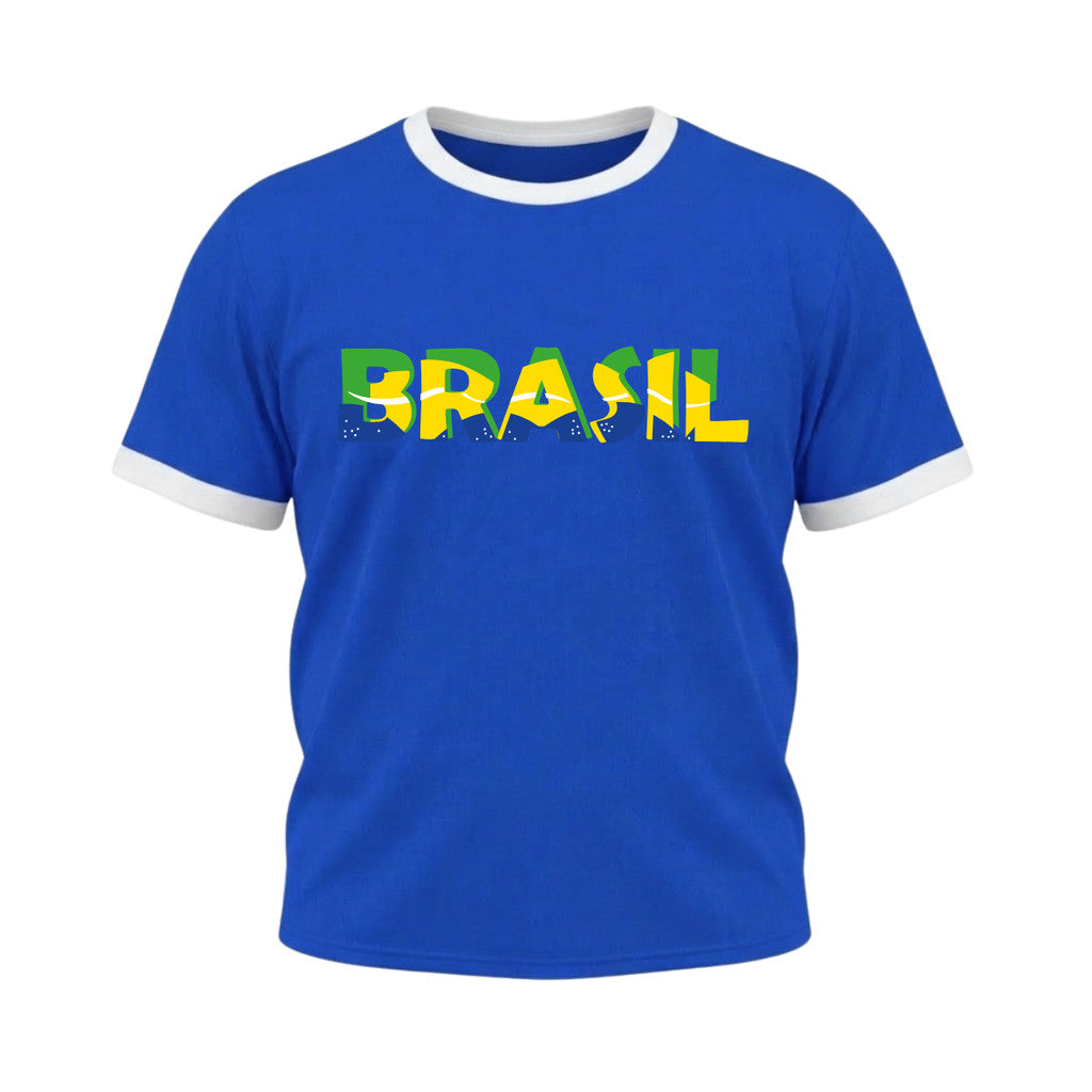 Camiseta Plus Size Manga Curta Escrita Do Brasil Colorida