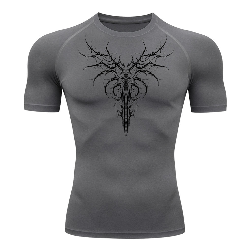 Camiseta Compressão Uv 50+ Manga Curta Cyber Tribal Dark Instinct Rash Guard