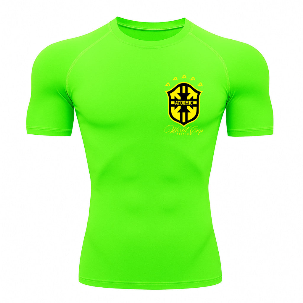 Camiseta Compressão Manga Curta UV Atoomic Escudo Brasil Prime Varias Cores Rash Guard