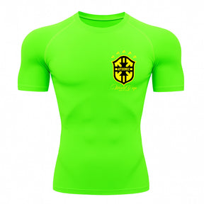Camiseta Compressão Manga Curta UV Atoomic Escudo Brasil Prime Varias Cores Rash Guard