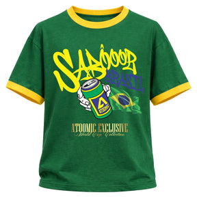 Camiseta Algodão Manga Curta Gola E Manga Colorida UV Atoomic Sabor Brasil Edition Copa
