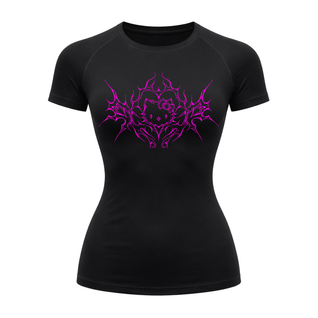 Camiseta Compressão Uv Manga Curta Cyber Tribal Black Heart Hello Kitty Rash Guard
