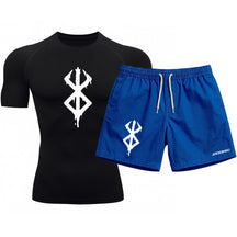 Kit Camiseta Térmica Manga Curta Uv E Bermuda Elastano Estampa Berderk Rash Guard