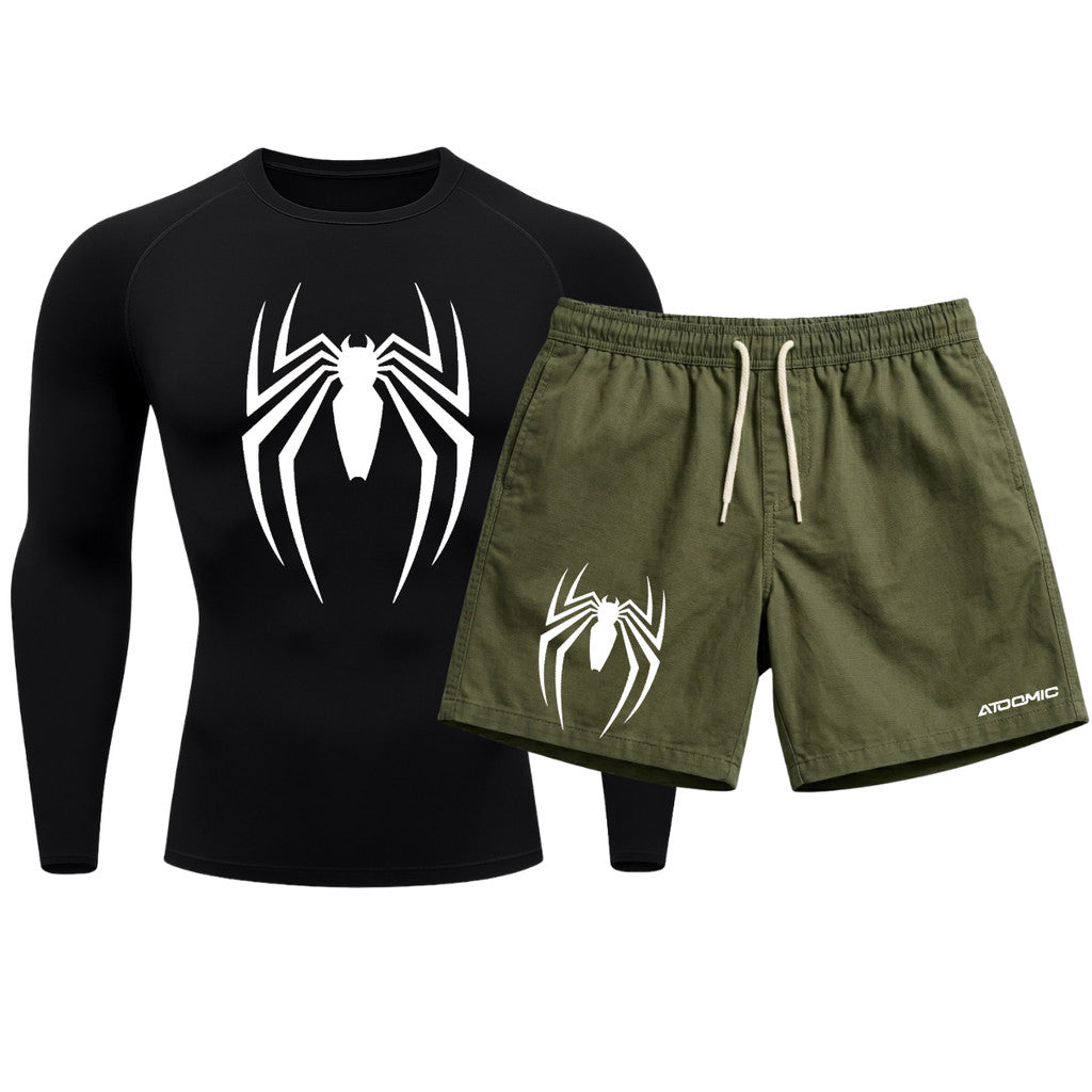 Kit Camiseta Térmica Manga Longa Uv E Bermuda Elastano Estampa Venom Rash Guard