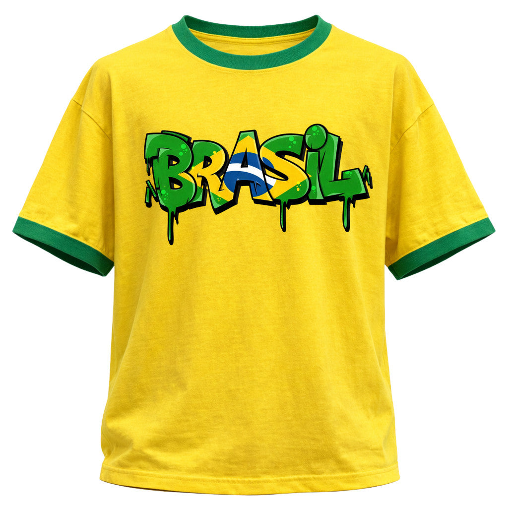 Camiseta Algodão Manga Curta Gola E Manga Colorida UV Atoomic Brasil Drip Edition Copa