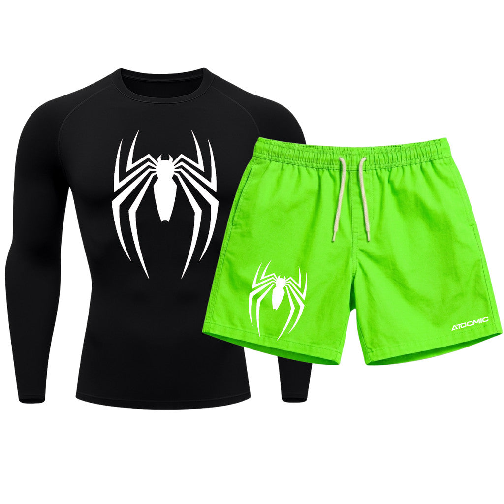 Kit Camiseta Térmica Manga Longa Uv E Bermuda Elastano Estampa Venom Rash Guard