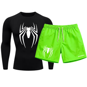 Kit Camiseta Térmica Manga Longa Uv E Bermuda Elastano Estampa Venom Rash Guard