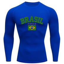 Camiseta Compressão Manga Longa UV Brasil Bandeira Estilo Bordado Colorido Varias Cores Rash Guard